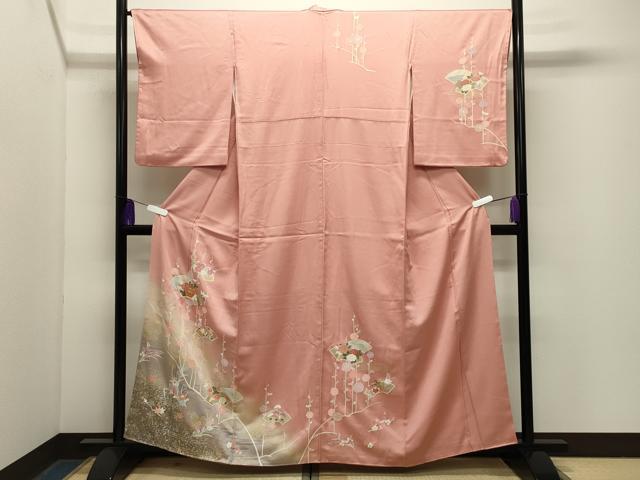 平和屋着物●訪問着 駒刺繍 地紙重ね花文 暈し染め 金銀彩 正絹 逸品 CABG4729gh