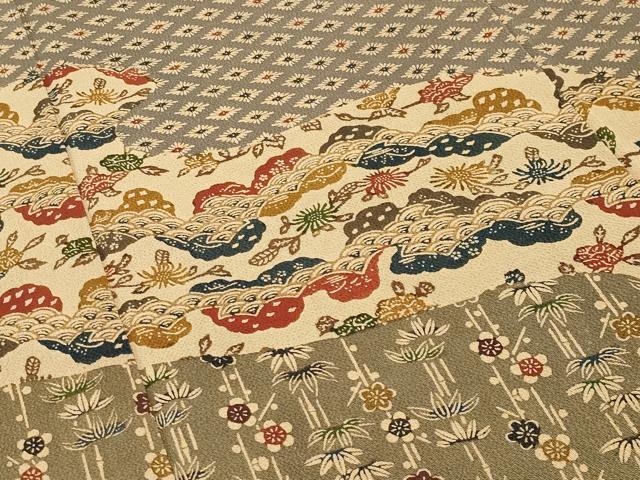 平和屋着物●訪問着 韮沢浩二作 型染め 宝尽くし梅笹文 鬼しぼ縮緬 正絹 逸品 CABG4731gh