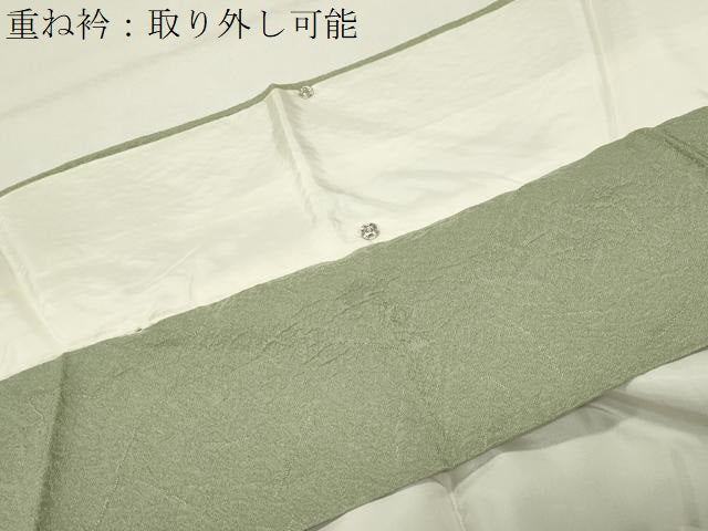 平和屋着物●無地絵羽訪問着 総刺繍 雪芝地紋 若葉色 やまと誂製 正絹 逸品 未使用 CABG4739gh