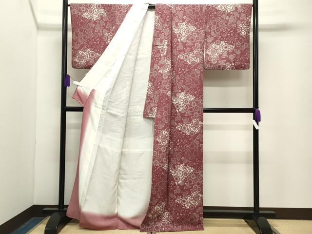 平和屋着物●上質な小紋 型染め 菊唐草文 鬼しぼ縮緬 正絹 逸品 CABG4740gh