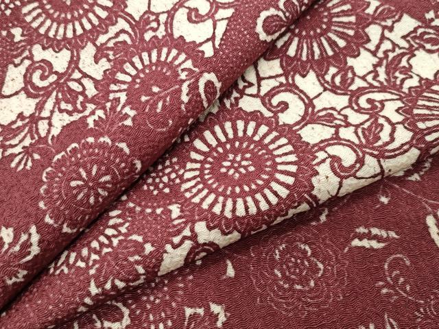 平和屋着物●上質な小紋 型染め 菊唐草文 鬼しぼ縮緬 正絹 逸品 CABG4740gh