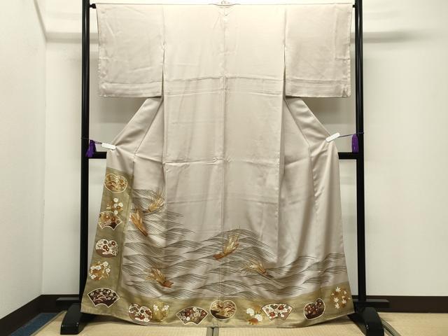 平和屋着物●豪華色留袖 駒刺繍 稲穂 船地紙花文 金彩 正絹 逸品 CABG4743gh