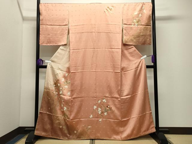 平和屋着物●訪問着 駒刺繍 扇面檜垣花文 暈し染め 金彩 やまと誂製 十二単風 正絹 逸品 未使用 CABG4744gh