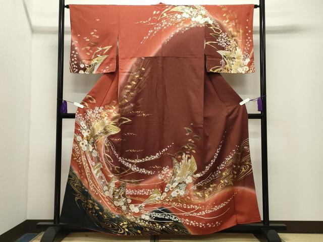 平和屋着物●訪問着 扇面孔雀花文 暈し染め 金彩 正絹 逸品 CABG4748gh