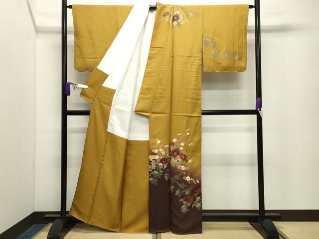 平和屋着物●訪問着 エ霞花文 暈し染め 金銀彩 正絹 逸品 未使用 CABG4751gh