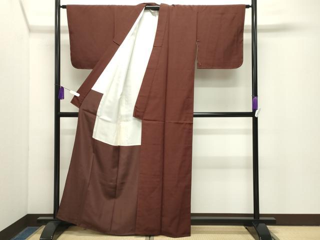 平和屋着物●上質な色無地 お召地 葡萄色 正絹 逸品 CABG4753gh