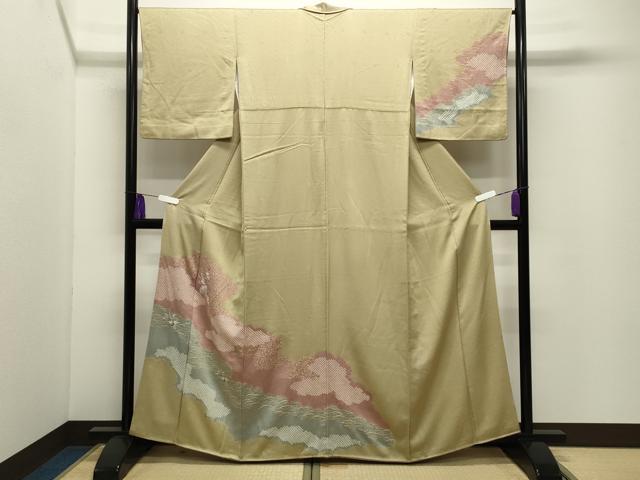平和屋着物●訪問着 駒刺繍 絞り 雲重ね花唐草文 金彩 正絹 逸品 CABG4756gh