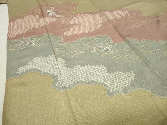 平和屋着物●訪問着 駒刺繍 絞り 雲重ね花唐草文 金彩 正絹 逸品 CABG4756gh