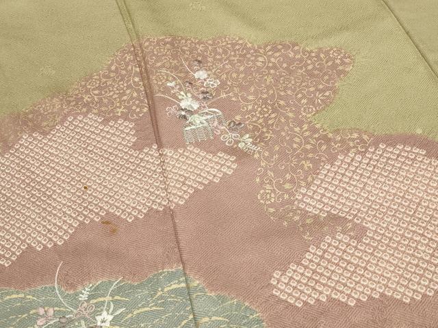 平和屋着物●訪問着 駒刺繍 絞り 雲重ね花唐草文 金彩 正絹 逸品 CABG4756gh