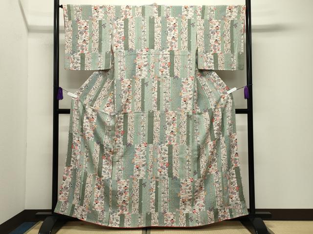 平和屋着物●上質な小紋 型染め 人物花鳥文 正絹 逸品 CABG4757gh