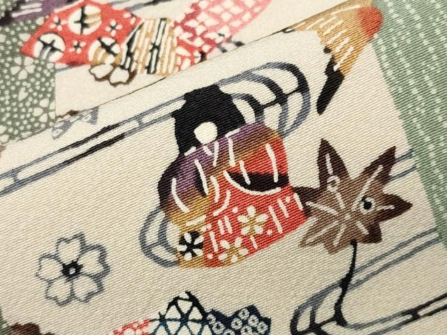 平和屋着物●上質な小紋 型染め 人物花鳥文 正絹 逸品 CABG4757gh