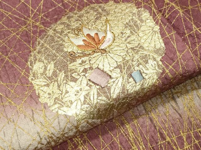 平和屋着物●訪問着 駒刺繍 花瓶花蝶文 暈し染め 金彩 正絹 逸品 CABG4763gh