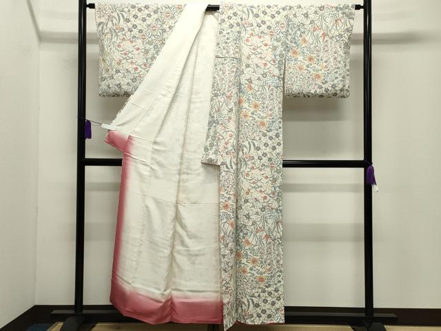平和屋着物●上質な小紋 切嵌花蝶文 鬼しぼ縮緬 正絹 逸品 CABG4764gh