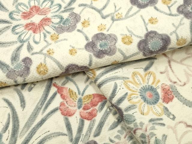 平和屋着物●上質な小紋 切嵌花蝶文 鬼しぼ縮緬 正絹 逸品 CABG4764gh