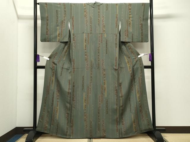 平和屋着物●上質な小紋 冊子花唐草文 金彩 鬼しぼ縮緬 正絹 逸品 CABG4769gh