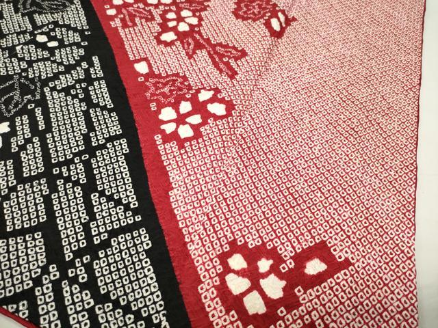 平和屋着物●豪華振袖 総絞り 駒刺繍 舞桜花文 黒地 金彩 正絹 逸品 CABG4772gh