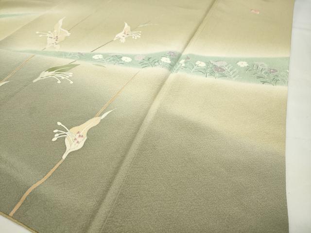 平和屋着物●訪問着 作家物 草花文 暈し染め 金彩 ロング丈 正絹 逸品 CABG4773gh