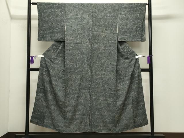 平和屋着物●江戸小紋 立波扇面花文 黒地 正絹 逸品 CABG4774gh