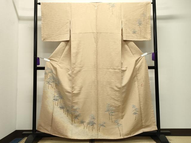 平和屋着物●草木染友禅作家 小山仁郎 訪問着 立波枝松文 暈し染め 金彩 金通し地 正絹 逸品 未使用 CABG4781gh
