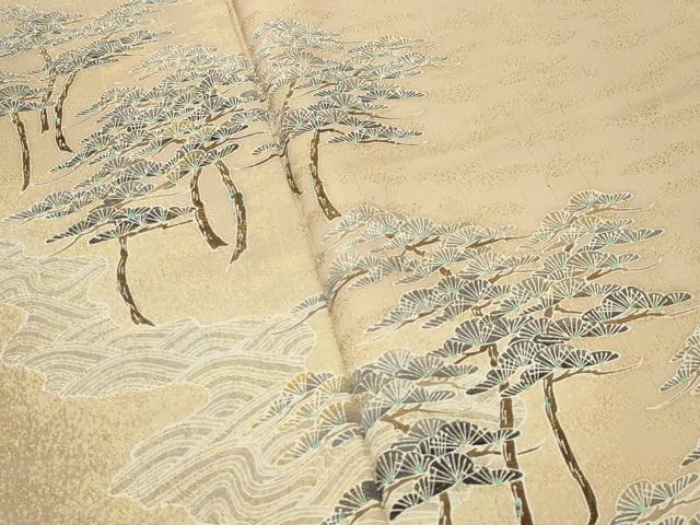 平和屋着物●草木染友禅作家 小山仁郎 訪問着 立波枝松文 暈し染め 金彩 金通し地 正絹 逸品 未使用 CABG4781gh