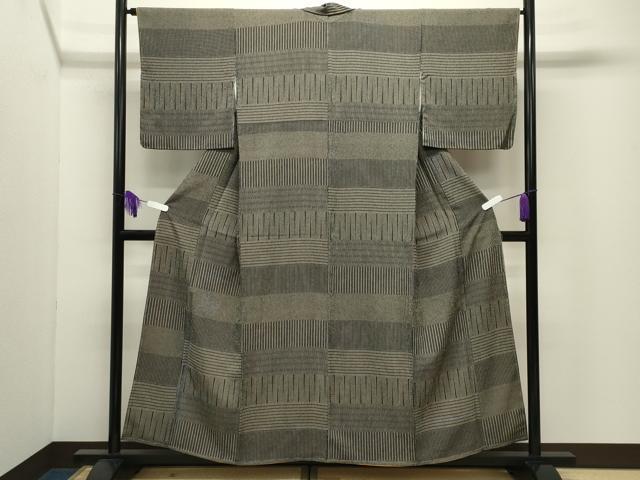 平和屋着物●訪問着 江戸小紋 横段文 草花文 黒地 正絹 逸品 未使用 CABG4784gh