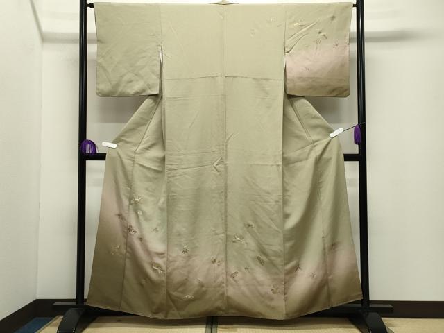 平和屋着物●訪問着 駒刺繍 鳳凰蓑亀松竹梅文 暈し染め 金彩 正絹 逸品 CABG4790gh