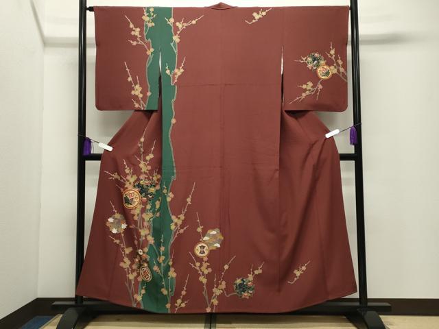 平和屋着物●訪問着 駒刺繍 花蝶枝梅文 金彩 正絹 逸品 CABG4792gh
