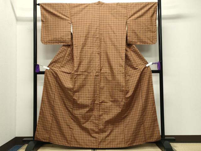 平和屋着物●上質な紬 格子柄 正絹 逸品 CABG4793gh