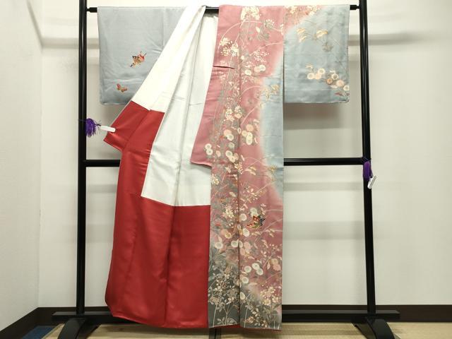 平和屋着物●訪問着 駒刺繍 舞蝶花文 暈し染め 金彩 正絹 逸品 CABG4798gh