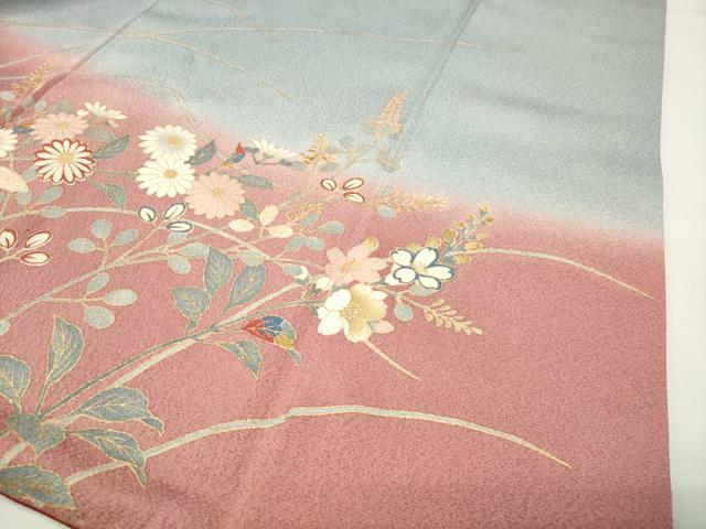 平和屋着物●訪問着 駒刺繍 舞蝶花文 暈し染め 金彩 正絹 逸品 CABG4798gh