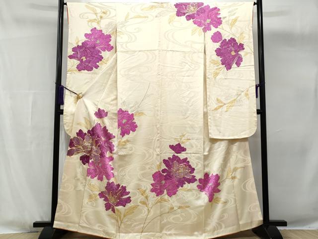 平和屋着物●豪華振袖　駒刺繍　流水花文　金彩　正絹　逸品　AABF8199ck 平和屋着物□豪華振袖 駒刺繍 流水枝花文 金銀彩 正絹 逸品