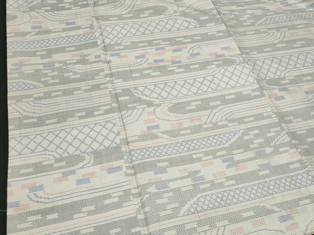 平和屋着物■本場大島紬 白大島 幾何学文様 正絹 逸品 CABG4876fb