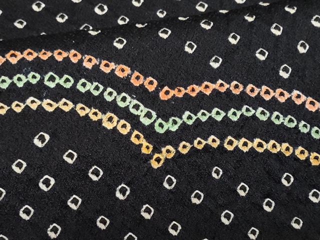 平和屋着物■上質な小紋 絞り 雲取り文 黒地 正絹 逸品 CABG4881fb