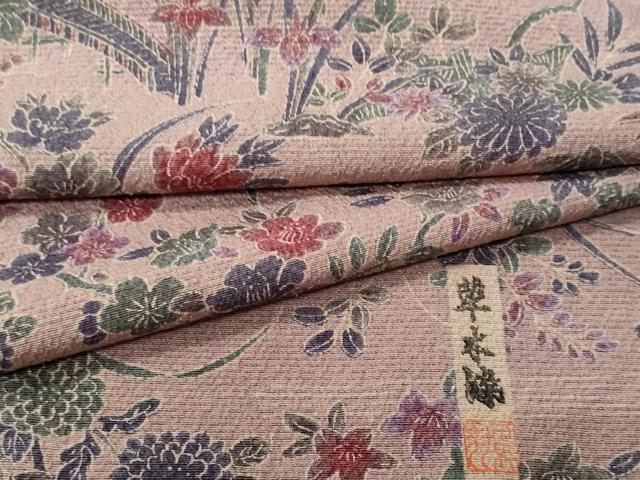 平和屋着物■上質な小紋 作家物 草花文 反端付き 正絹 逸品 CABG4890fb