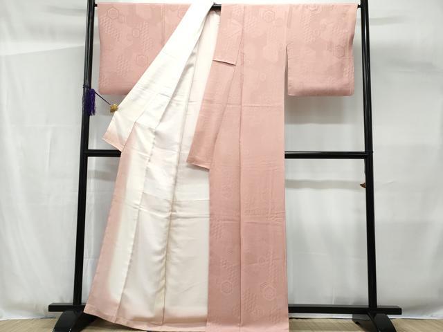 平和屋着物■上質な色無地 亀甲重ね吉祥花地紋 珊瑚色 正絹 逸品 CABG4907fb