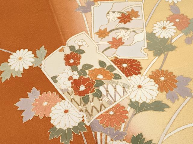 平和屋着物■訪問着 破れ色紙枝花文 暈し染め 金彩 正絹 逸品 CABG4972fb