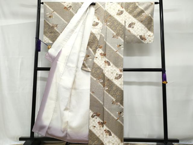平和屋着物■上質な小紋 ふくれ織 扇面草花文 暈し染め 金彩 正絹 逸品 未使用 CABG4973fb