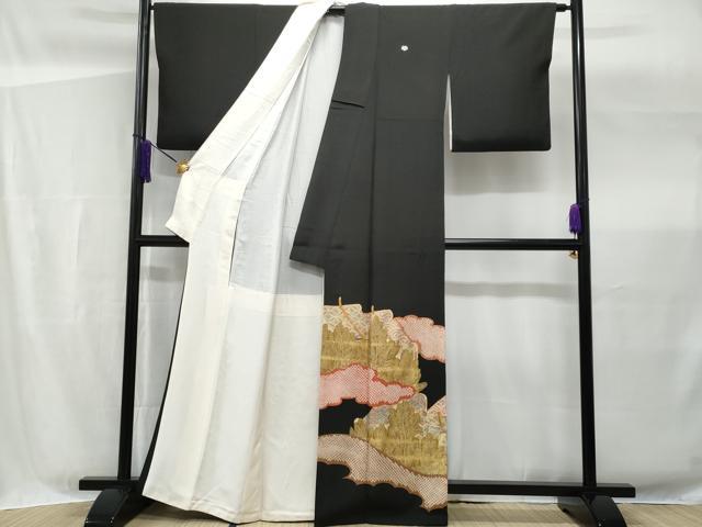 平和屋着物■豪華黒留袖 駒刺繍 絞り 雲取り御所車枝花文 金彩 正絹 逸品 CABG4980fb