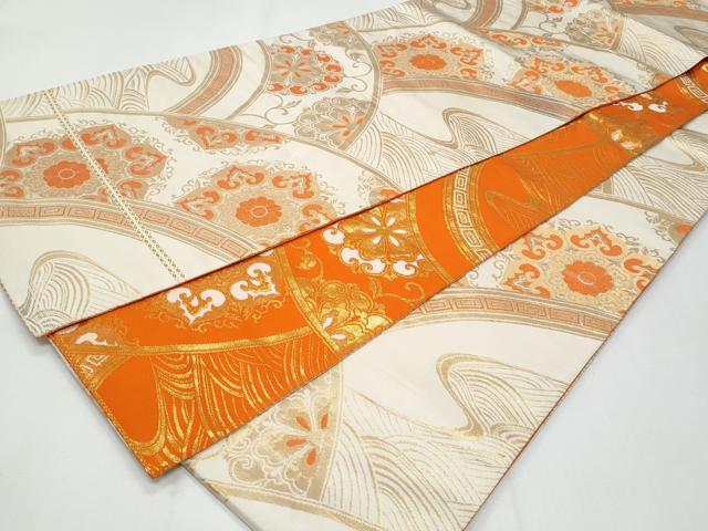 平和屋着物◎両面 全通柄袋帯 立波正倉院花文 金糸 正絹 逸品 CABG4990fb