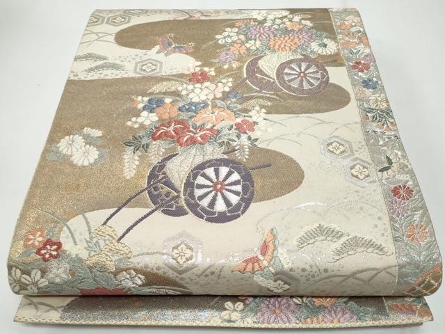 平和屋着物◎六通柄袋帯 花車文 金銀糸 正絹 逸品 CABG4994fb