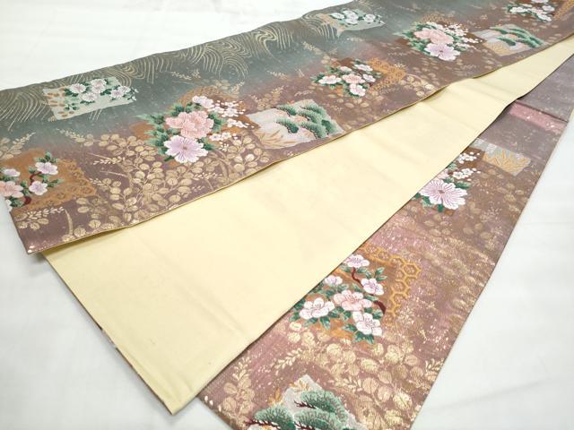 平和屋着物◎六通柄袋帯 唐織 立波色紙重ね花文 金銀糸 正絹 逸品 CABG5035fb