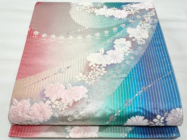 平和屋着物◎六通柄袋帯 唐織 舞花文 銀糸 正絹 逸品 CABG5042fb