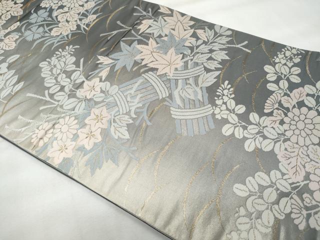平和屋着物◎六通柄袋帯 芝草枝花文 金銀糸 正絹 逸品 CABG5048fb