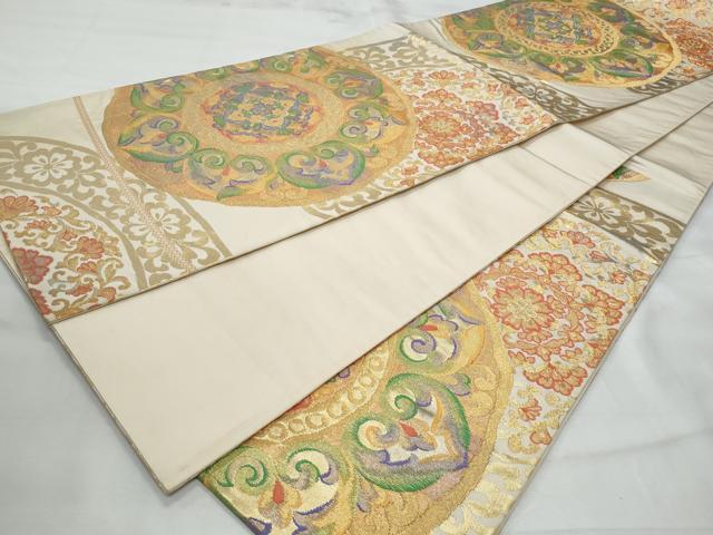 平和屋着物◎六通柄袋帯 絵皿花文 金銀糸 正絹 逸品 CABG5061fb