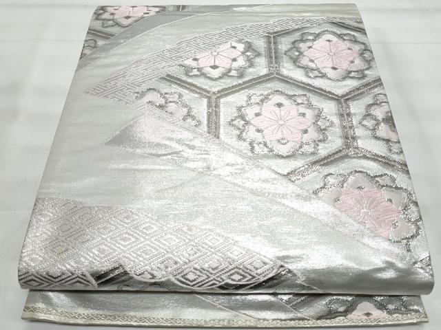 平和屋着物◎六通柄袋帯 亀甲正倉院花文 銀糸 正絹 逸品 CABG5077fb