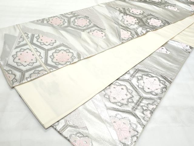 平和屋着物◎六通柄袋帯 亀甲正倉院花文 銀糸 正絹 逸品 CABG5077fb