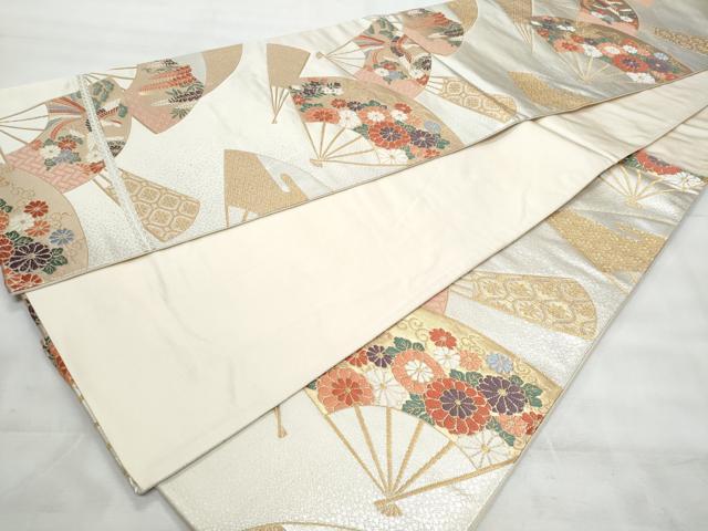 平和屋着物◎六通柄袋帯 唐織 扇面鳳凰花文 金銀糸 正絹 逸品 CABG5085fb