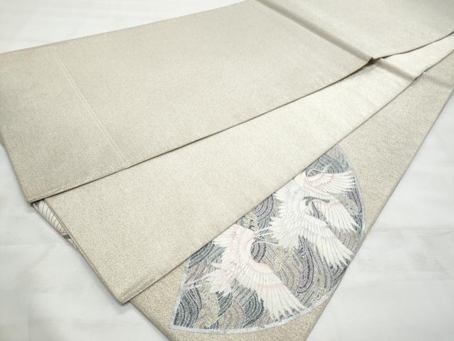 平和屋着物◎太鼓柄袋帯 綴れ 扇面立波飛鶴文 銀彩 正絹 逸品 CABG5093fb