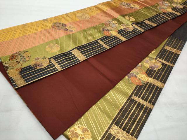 平和屋着物◎六通柄袋帯 唐織 花丸文 金糸 正絹 逸品 CABG5101fb