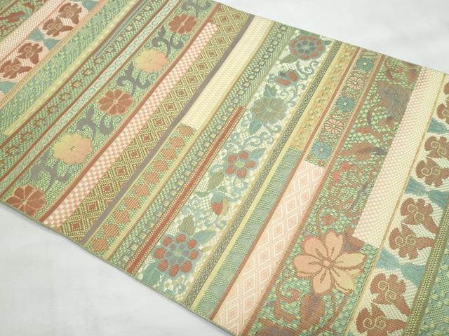 平和屋着物◎本場筑前博多織 八寸名古屋帯 横段花文 正絹 逸品 CABG5141fb